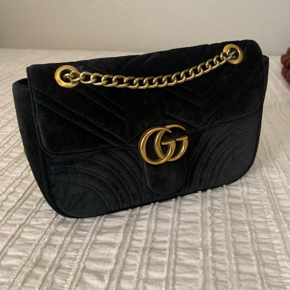 Velvet Matelasse Small GG Marmont Shoulder Bag